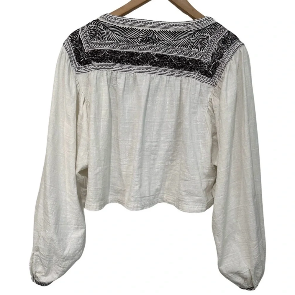 Free People Iggie Embroidered Crop Top Ivory SZ XSmall Baloon Sleeves Boho EUC